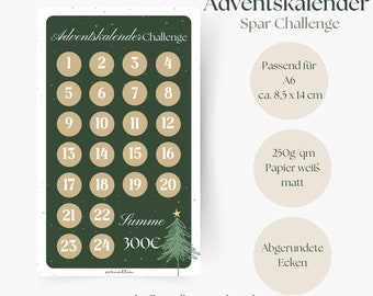 Adventskalender Challenge, Spar Challenge, Sparchallenge, Sparen mit Challenges, A6 Planer Einlagen, Geld Sparen mit Sparzielen, Weihnachten