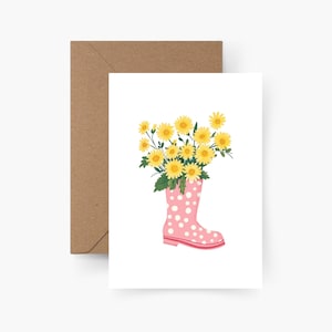 Karte Gummistiefel Blumen A6, Blumen Karte, Postkarte Frühling Aquarell, Grußkarte Frühling, Spring Season, Frühlingsgefühle, Frühlingsliebe