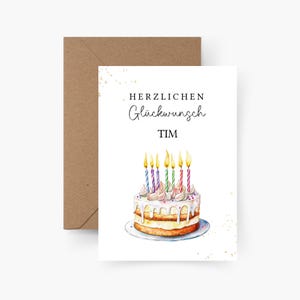 Geburtstagskarte Torte personalisiert mit Namen A6, Geburtstagskarte Frau, Happy Birthday, Runder Geburtstag, Geburtstagskarte Mann