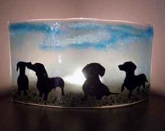 Glass Fused Dachshund Tea Light Shade, Hand-Painted Candle Holder