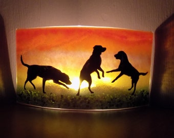 Beautiful Glass Fused "LABRADOR" Curved Freestanding Tea Light/Candle Shade - Beautiful Birthday or Christmas Gift - Unique Home Decoration!