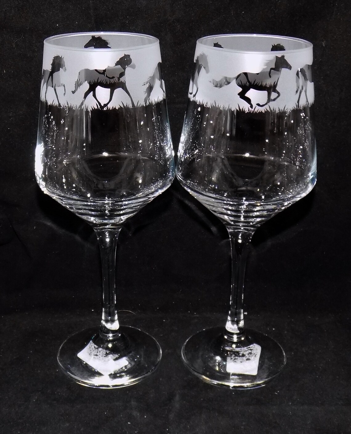 New Hand Etched 'HORSE' Wine Glasses With Free Gift Etsy