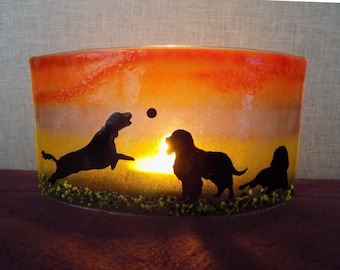 Beautiful Glass Fused "SPRINGER SPANIEL" Curved Freestanding Tea Light/Candle Shade - Beautiful Birthday or Christmas Gift - Unique Home Dec