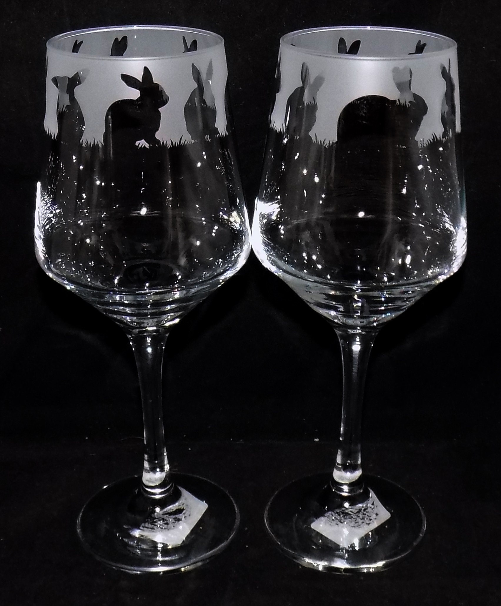New Hand Etched 'RABBIT' Wine Glasses With Free Gift Etsy