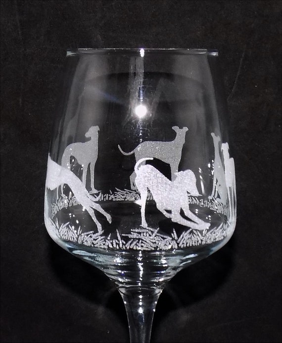 Engraved 'GREYHOUND' dog large wine glass with gift box - Unique & personal gift for Greyhound owners! Greyhound gift.  Can be personalised.