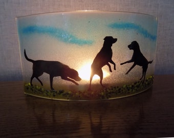 Beautiful Glass Fused "LABRADOR" Curved Freestanding Tea Light/Candle Shade - Beautiful Birthday or Christmas Gift - Unique Home Decoration!