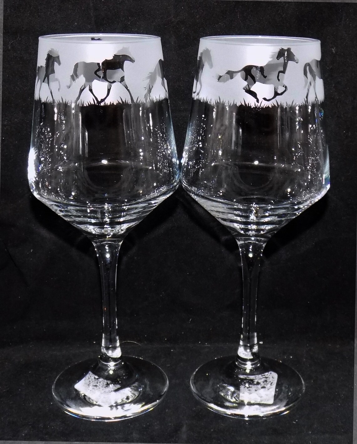 New Hand Etched 'HORSE' Wine Glasses With Free Gift Etsy