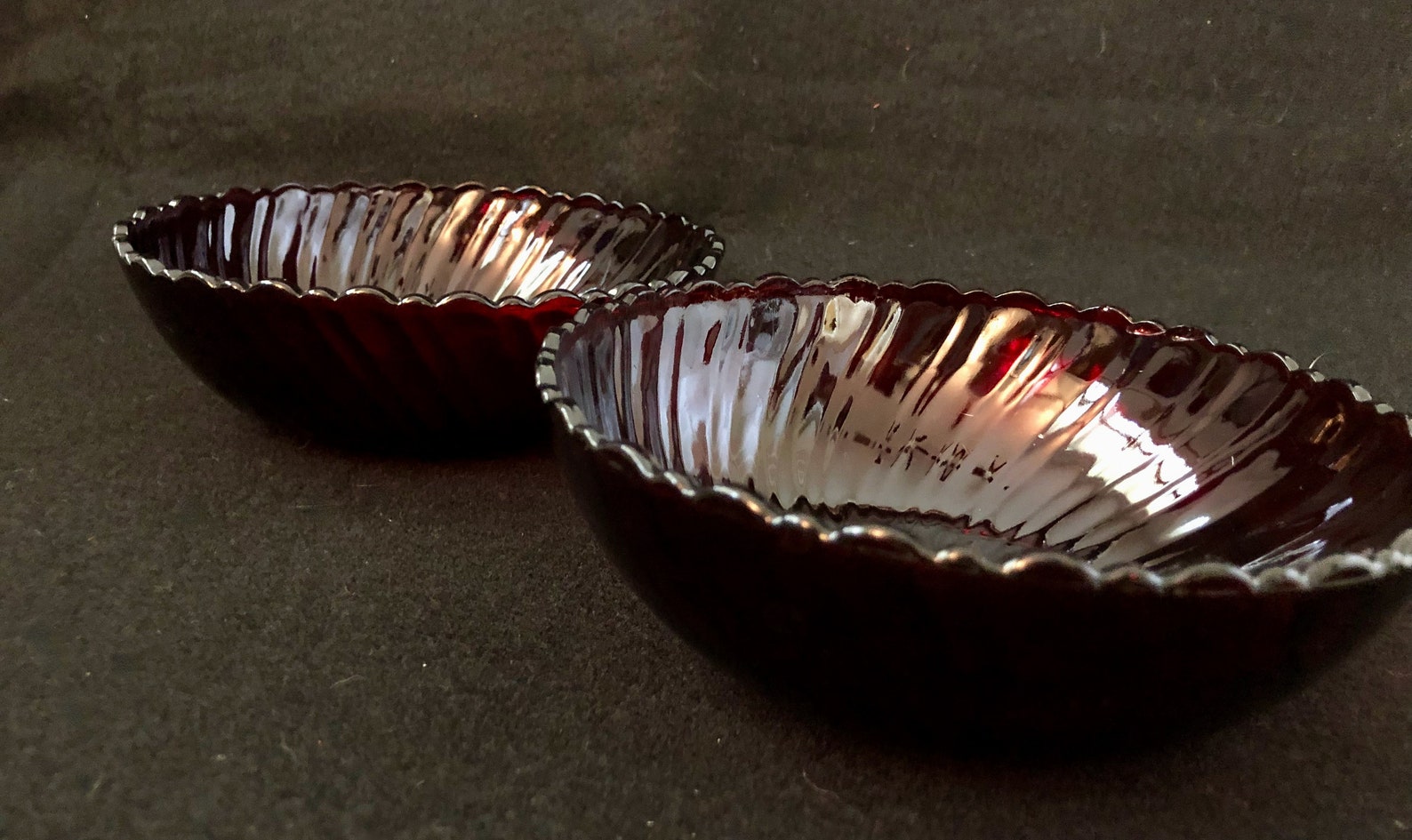 2 Ruby Red Fluted Depression Glass Bowls Unmarked Etsy