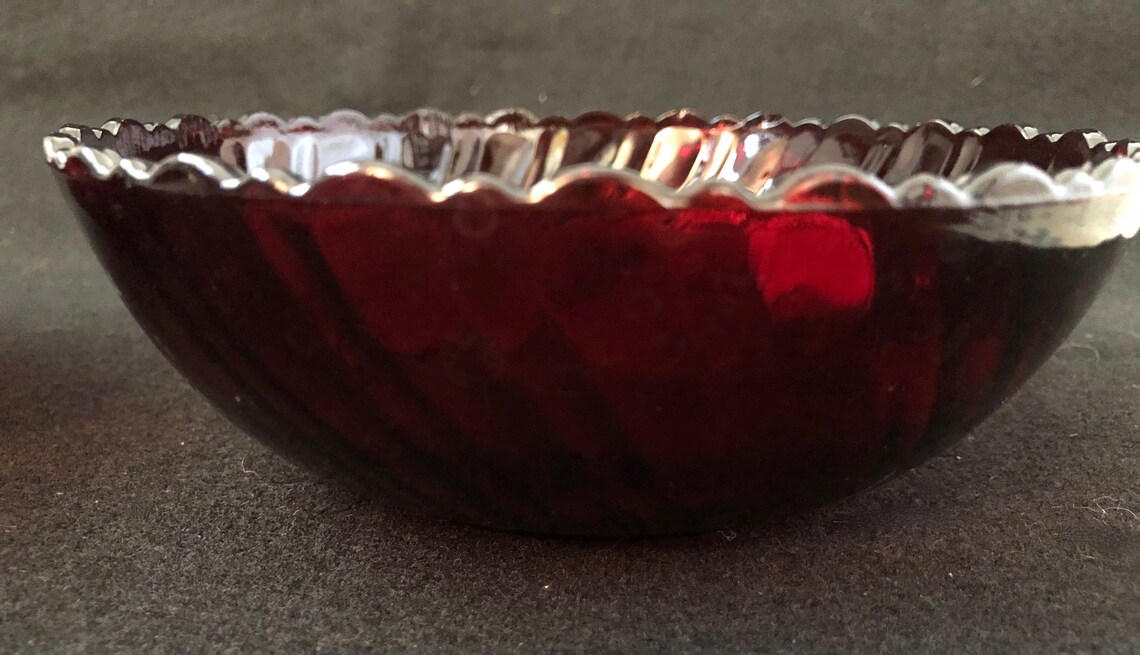 2 Ruby Red Fluted Depression Glass Bowls Unmarked Etsy