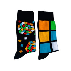 Chaussettes Rubik's Cube pour hommes Chaussettes Funky Cuber Chaussettes en coton image 7