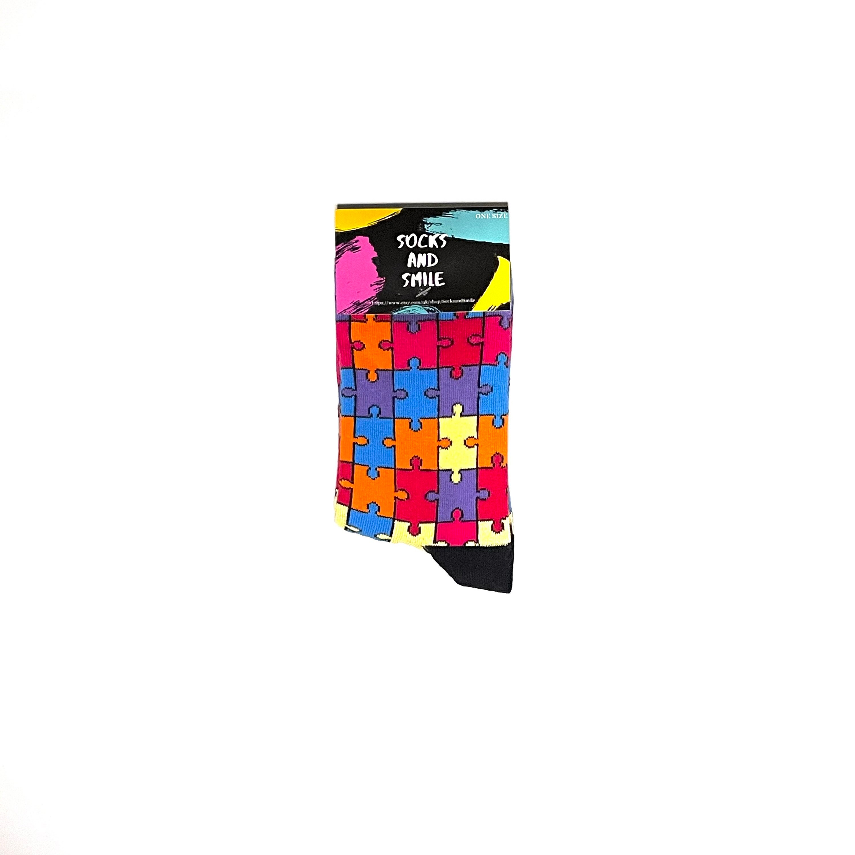 Puzzle Socks Jigsaw Novelty Patterned Funky Colorful Funny Etsy