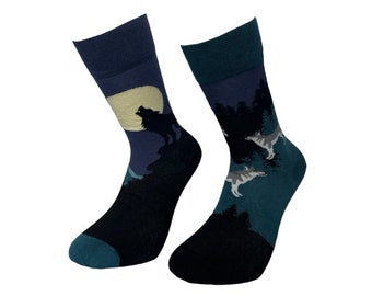 Calcetines casuales para hombre de lobos / Regalo de novedad temática de vampiros / Calcetines de algodón Wolf Moon