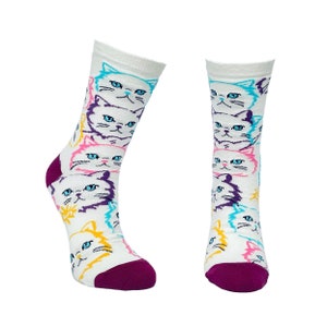 Cat Faces Socks, White Kitten Socks, Cat Lovers Gift, Vet Gift, Cat Groomer Gift, Gift for Daughter, Gift for Mother, Birthday Present