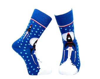 Spacecraft Men's Crew Socks | Rocket Fun Socks | Premium Cotton Rich