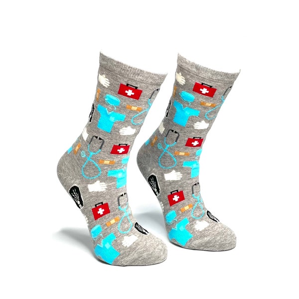 Doctor Nurse Fun Socks | Medical Casual Crew Socks | Patterned Funky Colourful Funny Socks | Premium Cotton Rich Unisex Socks