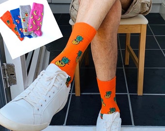 Pineapple Socks for Men | Banana Orange Avocado Fruits Socks | Premium Cotton Rich