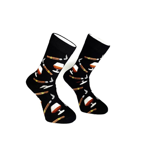 Cognac Cigar Funky Men's Socks | Brandy Lovers Gift | Fun Cigar Black Socks | Premium Cotton Rich