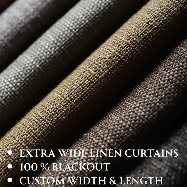 Extra Wide 100 % Blackout Lined Linen Curtain for Bedroom, Living Room. Rod Pocket, Grommet, Hook and Ring Options for Rod and Curtain Track