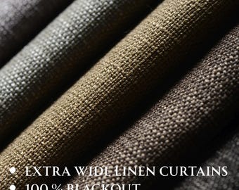 Extra Wide 100 % Blackout Lined Linen Curtain for Bedroom, Living Room. Rod Pocket, Grommet, Hook and Ring Options for Rod and Curtain Track