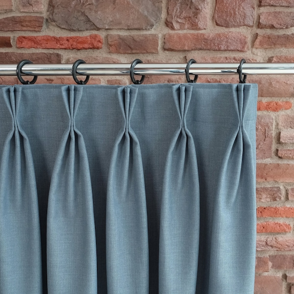 Custom Blackout Linen Curtains — Triple Pinch Pleat Drapery Panels for Living Room, Bedroom — Rod & Ceiling Track Compatible