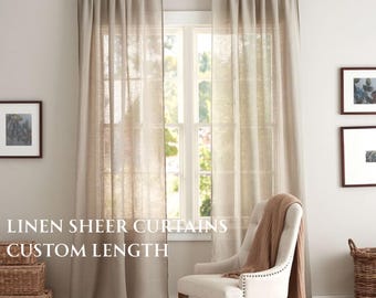 Linen Sheer Curtains, Custom Made Rod Pocket, Grommet, Hook and Ring Options for Rod and Curtain Ceiling Track