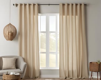 Linen Curtain Panels for Living Room, Room Darkening Custom Length Linen Curtains, 50&quot; width Curtains, Rod Pocket, Grommet