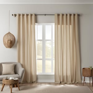 Linen Curtain Panels for Living Room, Room Darkening Custom Length Linen Curtains, 50&quot; width Curtains, Rod Pocket, Grommet