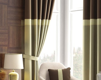 16 13 24 feet for Story Window 15 Pair Extra long Velvet Drapery 10 2 Color Block Grommet Curtain Panels with Trim. 17 18 12 20