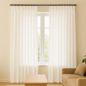 Double Pinch Pleated Linen Drapery, Custom Size Drapery panels for living room, for bedroom, for ceiling track