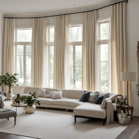 Extra Long Linen Curtains – Custom Size Drapes for Two Story Window & High Ceiling – Up to 24 FT