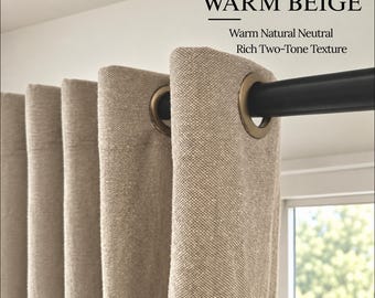 Natural Linen Curtains, Premium Soft Textured Drapes, Extra Wide Custom Curtains, Rod or Track, One Panel, Optional Blackout Lining