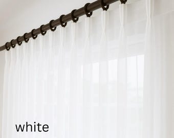 Voile Linen Sheer Curtains Custom Size – Triple Pinch Pleat Light Filtering Drapes – Extra Wide Window Panels