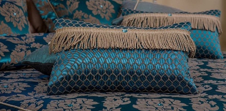 Jacquard Pillow Cover Cushion Damask-Geometric trim for living room custom size pillow cover,Wedding Gift.OEKO-TEX\u00ae certified fabric