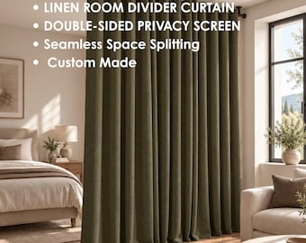 Double Sided Linen Room Divider Curtain, Privacy Screen, Extra Wide Curtain, Custom Size Doorway Curtain, partition curtain, closet curtain