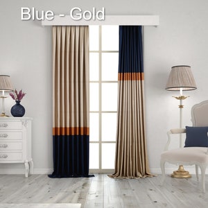 Color Block Curtain for Living Room, Room Darkening Curtains for Bedroom. Custom Length Curtains, Rod Pocket, Grommet, Hook and Ring Options