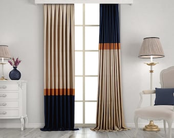 Color Block Curtain for Living Room, Bedroom. Custom Made Curtain Panels, Drapery. 3 colors , Grommet , Rod Pocket, Hook/Ring Headings