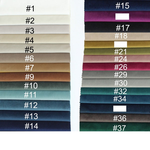 Tela de tapicería de terciopelo liso cortada a medida (metro). Ancho 55". Tela para almohadas, muebles, sillas, sofá. 39 colores.