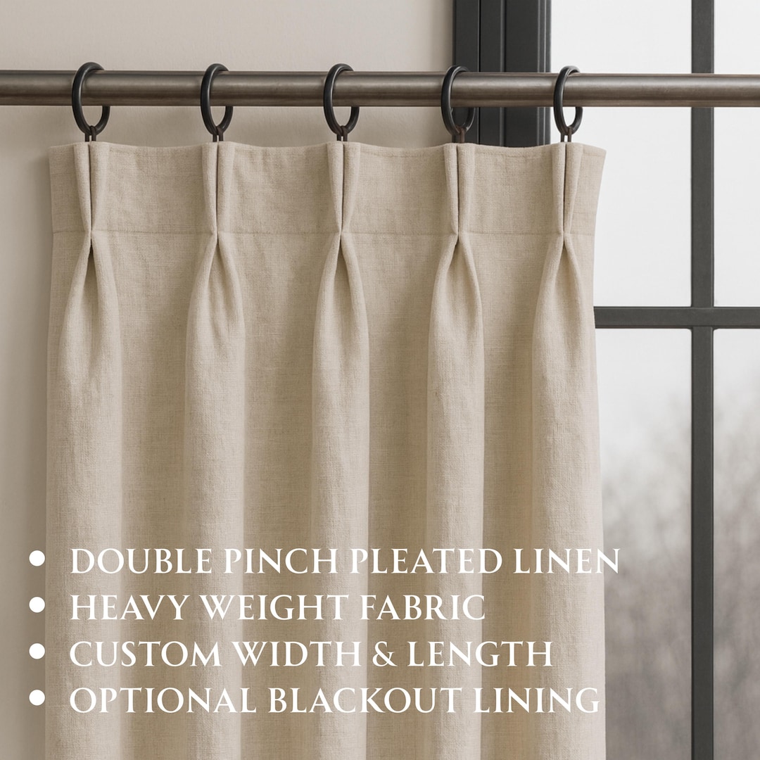 Linen Double Pinch Pleated Curtains for Living Room, Price for One ...