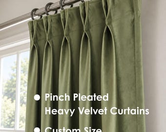 Double Pinch Pleated Velvet Curtains For Living Room, Bedroom, Sliding doors. Custom Size Velvet Draperies for rod and ceiling track