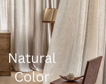 Cortinas para Salón de Lino 100% Natural, 5 Colores. Cortinas de lino para dormitorio. Bolsillo para varilla de tamaño personalizado, ojal, anillo de gancho, para riel