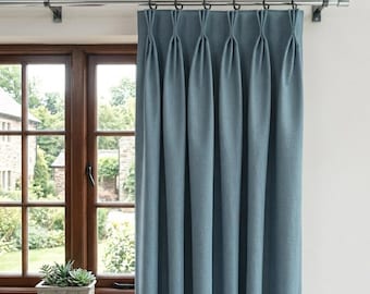 Custom Blackout Linen Curtains — Triple Pinch Pleat Drapery Panels for Living Room, Bedroom — Rod & Ceiling Track Compatible