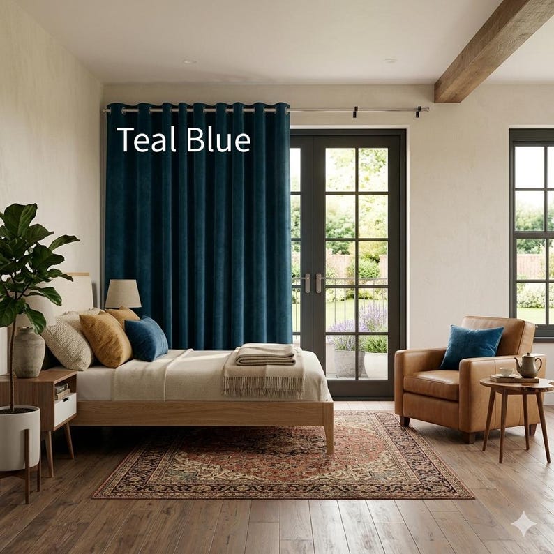 100% Blackout Velvet Curtain for Bedroom, living room, Blackout Lined Curtain Panel, Custom Size. Rod Pocket, Grommet, Hook/Ring Heading image 2