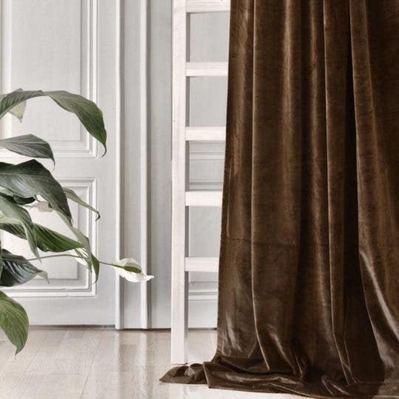 Coffee Brown Velvet Curtains. Velvet Drapery Grommet or | Etsy
