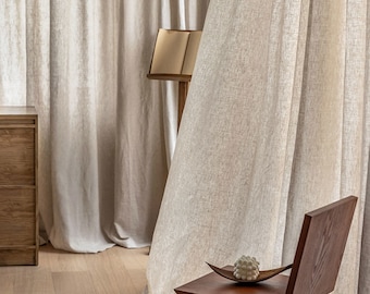 Cortinas de lino natural para sala de estar, paneles de cortina de lino de tamaño personalizado para dormitorio. Cortinas de lino, para riel, bolsillo para barra, ojal