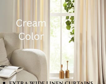 Thick Linen Curtains for Living Room, Extra Wide Custom Size Heavy Linen Drapery for Bedroom, curtains for rod and track