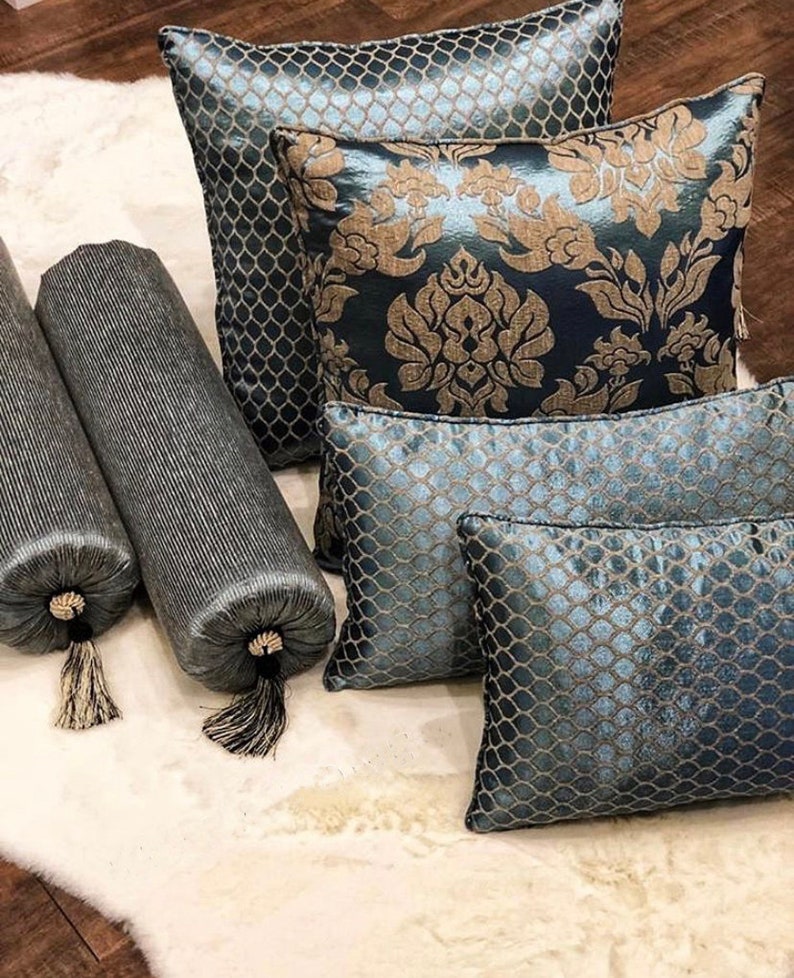 Jacquard Pillow Cover Cushion Damask-Geometric trim for living room custom size pillow cover,Wedding Gift.OEKO-TEX\u00ae certified fabric