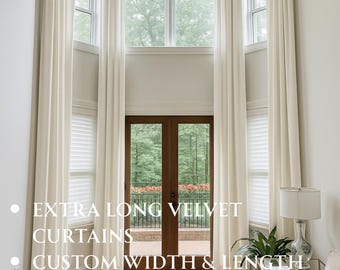 Extra Long Velvet Curtains – Custom Size Drapery Panels for Two Story Window & High Ceiling – Rod or Ceiling Track Compatible
