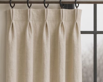 Linen Double Pinch Pleated Curtains for Living Room, Price for One Panel, Bedroom, French Pleat Drapes , Optional Blackout Lining