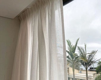 Cortinas transparentes de lino extra anchas, 23 opciones de color. Opciones de bolsillo para barra, ojal, gancho y anillo hechos a medida para barra y riel de cortina