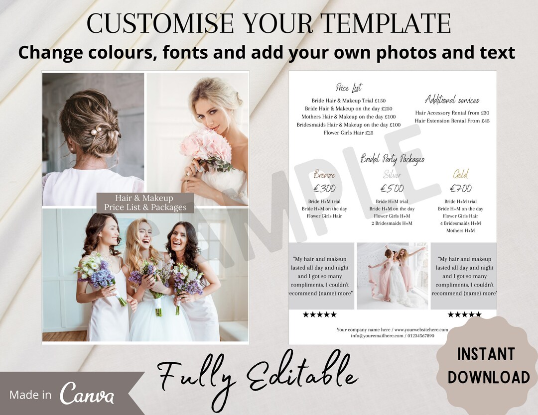 Hair and Makeup Price List Guide Template Hair and Makeup Etsy